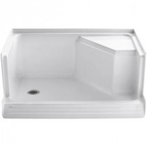 Memoirs 48 in. x 36 in. Single Threshold Shower Base with Integral Seat on Right in White