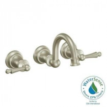 Waterhill Wall Mount 2-Handle High-Arc Bathroom Faucet Trim Kit in Brushed Nickel (Valve Sold Separately)