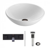Stone Glass Vessel Sink in White Phoenix with Wall-Mount Faucet Set in Antique Rubbed Bronze