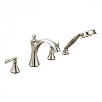 Wynford 2-Handle Deck-Mount Roman Tub Faucet with Handshower in Polished Nickel