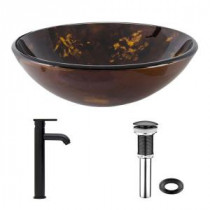 Vessel Sink in Brown and Gold Fusion with Seville Faucet in Matte Black
