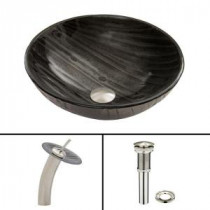 Glass Vessel Sink in Interspace with Waterfall Faucet Set in Brushed Nickel