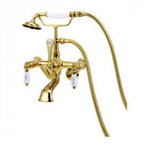 TW33 3-Handle Claw Foot Tub Faucet with Adjustable Centers and Handshower in Polished Brass