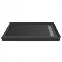 34 in. x 48 in. Double Threshold Shower Base with Right Drain and Polished Chrome Trench Grate