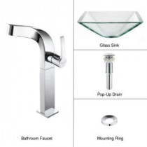 Vessel Sink in Clear Glass Aquamarine with Typhon Faucet in Chrome