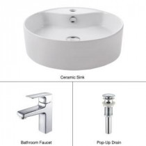 White Round Ceramic Sink and Virtus Basin Faucet in Chrome