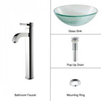 Glass Vessel Sink in Broken with Single Hole 1-Handle High Arc Ramus Faucet in Chrome