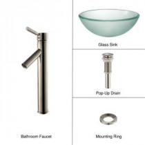 Glass Vessel Sink in Frosted with Single Hole 1-Handle High-Arc Sheven Faucet in Satin Nickel