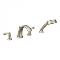 Brantford 2-Handle Deck-Mount Roman Tub Faucet Trim Kit with Hand Shower in Brushed Nickel (Valve Sold Separately)