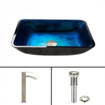 Rectangular Glass Vessel Sink in Turquoise Water and Duris Faucet Set in Brushed Nickel