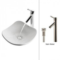 Tulip Vessel Sink in White with Sheven Faucet in Satin Nickel