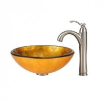 Orion Glass Vessel Sink and Riviera Faucet in Satin Nickel