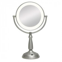 Ultra Bright LED Lighted 10X/1X Round Vanity Mirror in Satin Nickel