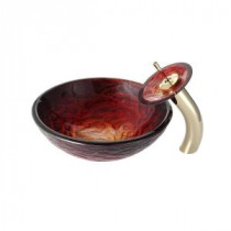 Nix Glass Vessel Sink in Multicolor and Waterfall Faucet in Gold