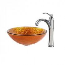 Blaze Glass Vessel Sink in Multicolor and Riviera Faucet in Chrome