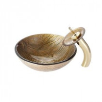 Terra Glass Vessel Sink in Multicolor and Waterfall Faucet in Gold