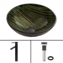 Glass Vessel Sink in Green Asteroid and Dior Faucet Set in Antique Rubbed Bronze