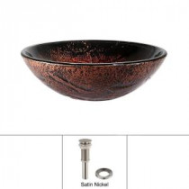 Glass Vessel Sink with Pop-Up Drain in Lava and Mounting Ring in Satin Nickel