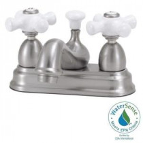 Bradsford 4 in. 2-Handle Mid-Arc Bathroom Faucet in Satin Nickel with Porcelain Cross Handle