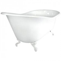 60 in. Slipper Cast Iron Tub Less Faucet Holes in White with Ball and Claw Feet in Oil Rubbed Bronze
