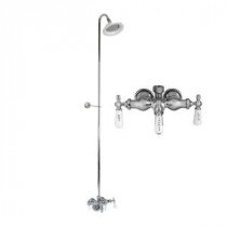 Porcelain Lever 3-Handle Claw Foot Tub Faucet with Diverter, Riser and Showerhead in Polished Chrome