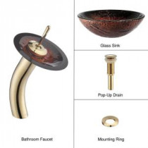 Vessel Sink in Lava with Waterfall Faucet in Gold