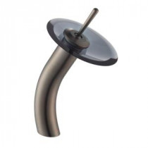 Single Hole 1-Handle Low-Arc Vessel Glass Waterfall Faucet in Oil Rubbed Bronze with Glass Disk in Clear Black