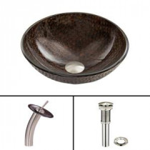 Glass Vessel Sink in Copper Shield with Waterfall Faucet Set in Brushed Nickel