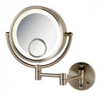 8 in. x 8 in. Round Lighted Wall Mounted 7X and 15X Magnification Make Up Mirror in Nickel