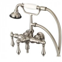 3-Handle Vintage Claw Foot Tub Faucet with Handshower and Porcelain Lever Handles in Brushed Nickel