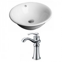 Round Vessel Sink Set in White with Deck Mount cUPC Faucet