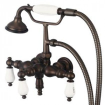 3-Handle Claw Foot Tub Faucet with Labeled Porcelain Lever Handles and Hand Shower in Oil Rubbed Bronze