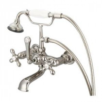 3-Handle Vintage Claw Foot Tub Faucet with Hand Shower and Cross Handles in Polished Nickel PVD