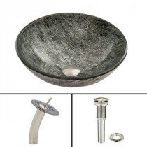 Glass Vessel Sink in Titanium and Waterfall Faucet Set in Brushed Nickel