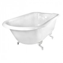 67 in. Roll Top Cast Iron Tub Rim Faucet Holes in White with Ball and Claw Feet in Polished Brass
