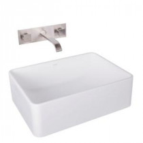 Caladesi Matte Stone Vessel Sink in White with Titus Dual Lever Wall Mount Faucet in Brushed Nickel