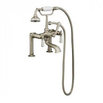 3-Handle Rim-Mounted Claw Foot Tub Faucet with Elephant Spout and Hand Shower in Brushed Nickel