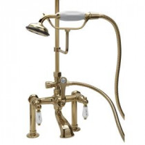 RM23 3-Handle Claw Foot Tub Faucet with Handshower in Polished Brass