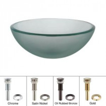 Vessel Sink in Frosted Glass with Pop-Up Drain and Mounting Ring in Satin Nickel