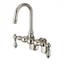 2-Handle Wall Mount Gooseneck Claw Foot Tub Faucet with Porcelain Lever Handles in Polished Nickel PVD