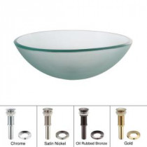 Vessel Sink in Frosted Glass with Pop-Up Drain and Mounting Ring in Oil Rubbed Bronze