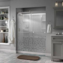 Crestfield 60 in. x 71 in. Semi-Frameless Contemporary Sliding Shower Door in Nickel with Mozaic Glass