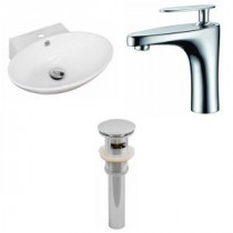 Oval Vessel Sink Set in White with Single Hole cUPC Faucet and Drain
