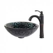 Kratos Glass Vessel Sink in Multicolor and Riviera Faucet in Oil Rubbed Bronze