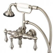 3-Handle Vintage Claw Foot Tub Faucet with Hand Shower and Lever Handles in Brushed Nickel