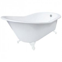5 ft. 7 in. Grand Slipper Cast Iron Tub Less Faucet Holes in White with Ball and Claw Feet in White