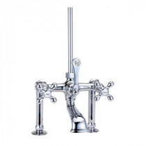RM14 3-Handle Claw Foot Tub Faucet with Metal Cross Handles in Satin Nickel