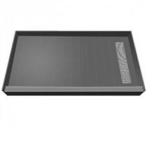 42 in. x 48 in. Single Threshold Shower Base with Right Drain and Polished Chrome Trench Grate