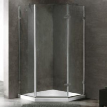 Verona 36.125 in. x 76.75 in. Frameless Neo-Angle Shower Door in Brushed Nickel with Clear Glass and Low Profile Base