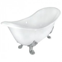 71 in. Double Slipper Cast Iron Tub Less Faucet Holes in White with Lion Paw Feet in Chrome